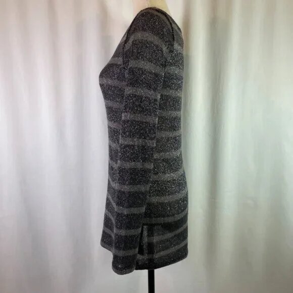 A Pea in the Pod Maternity Tunic Sweater Metallic Gray Stripe Long Sleeve Size S - Picture 2 of 11